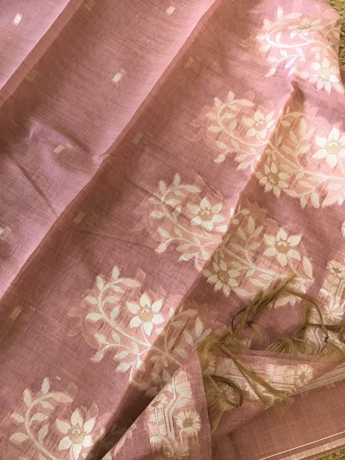 Soft Fine Slub Chanderi Jamdani Weaved Embroidered Suit - Onion Pink