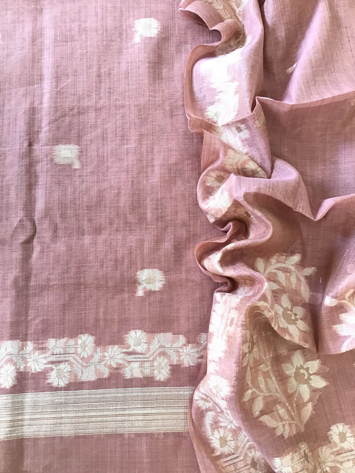 Soft Fine Slub Chanderi Jamdani Weaved Embroidered Suit - Onion Pink