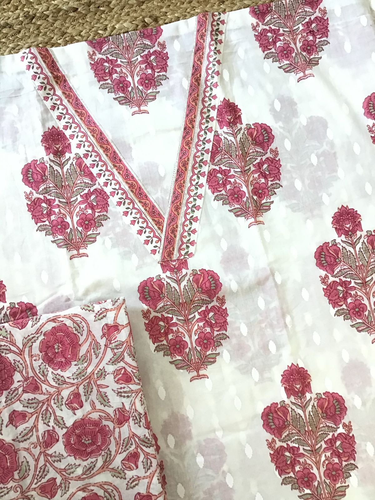 Pure Cotton Printed Suit - Offwhite