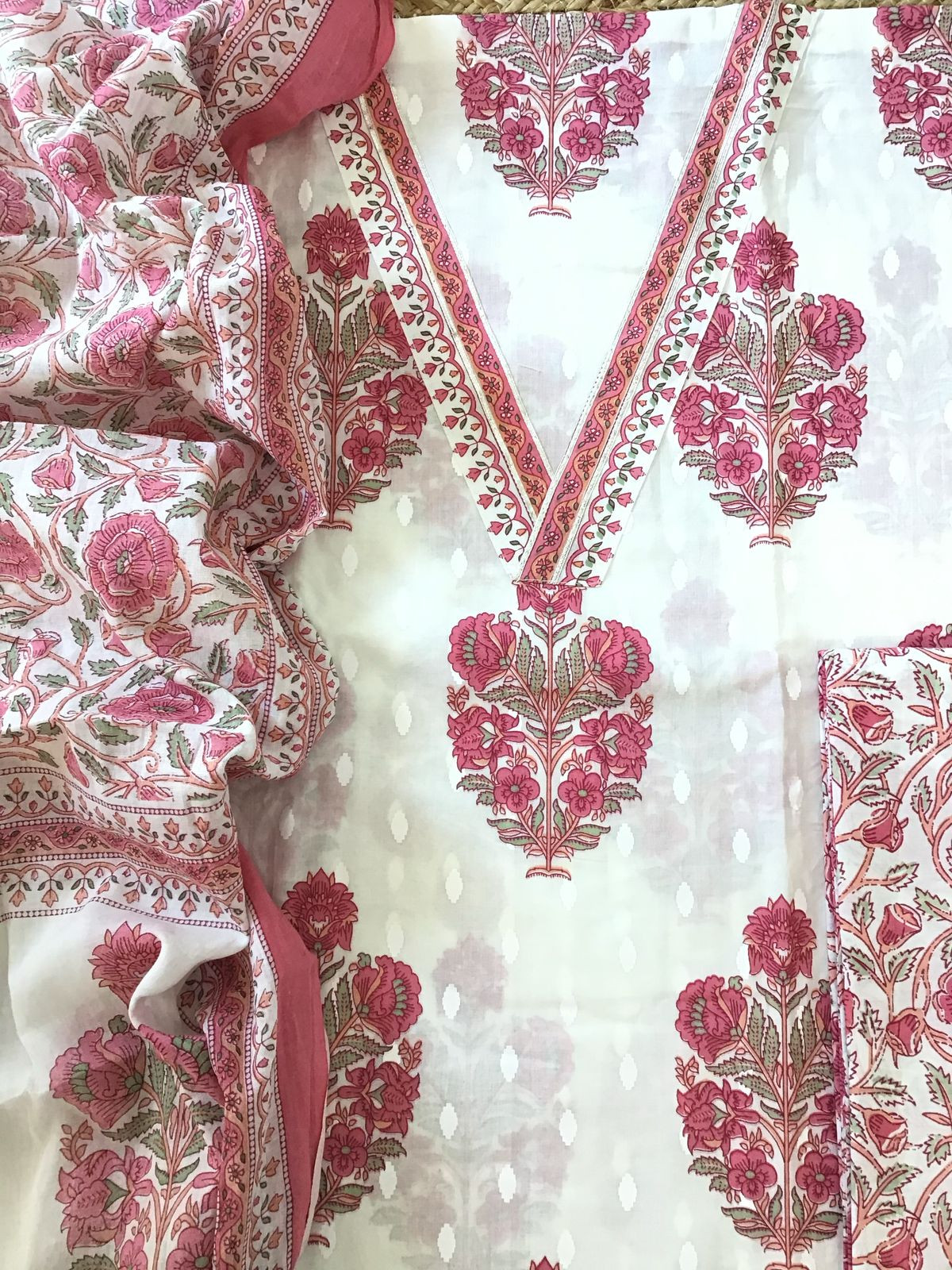 Pure Cotton Printed Suit - Offwhite