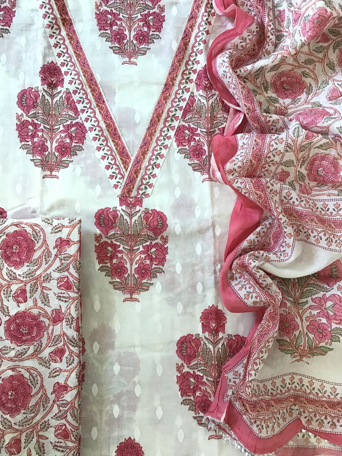 Pure Cotton Printed Suit - Offwhite