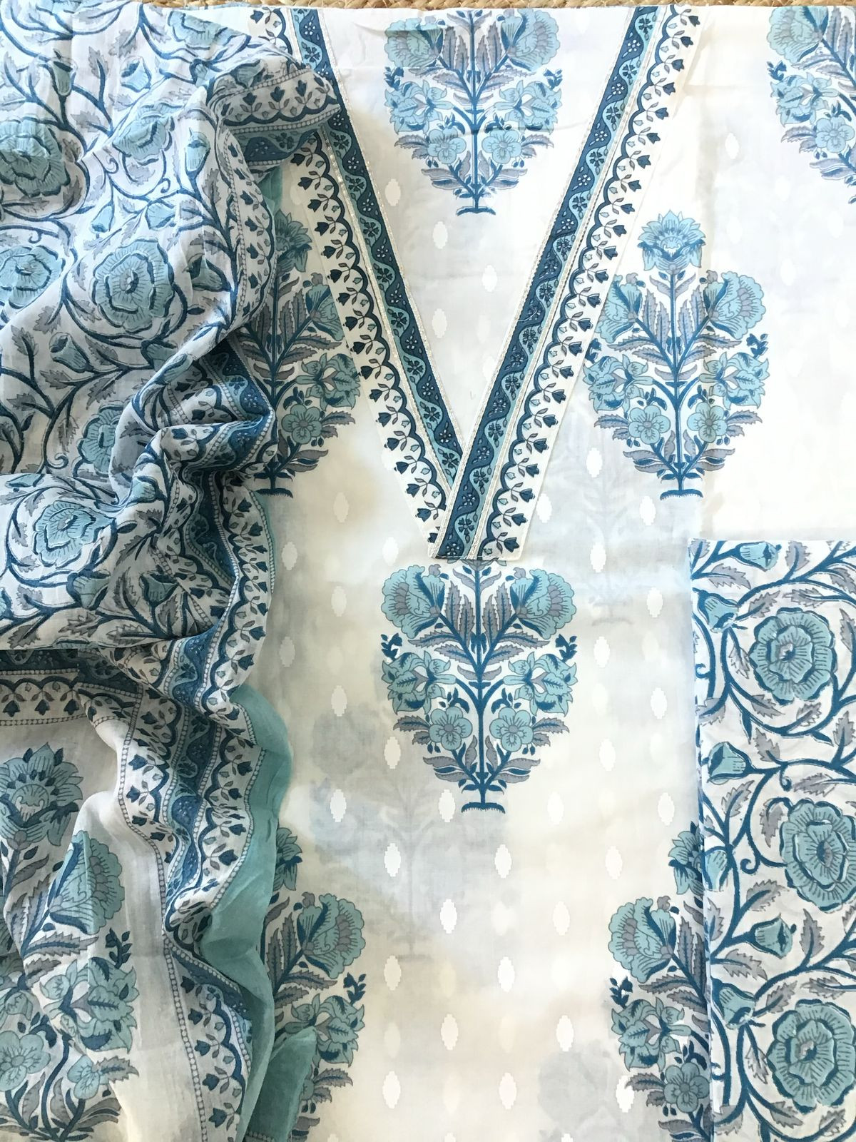 Pure Cotton Printed Suit - Offwhite