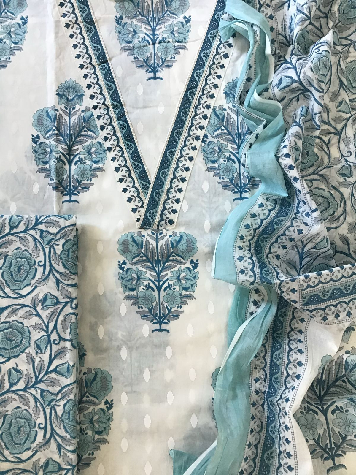 Pure Cotton Printed Suit - Offwhite