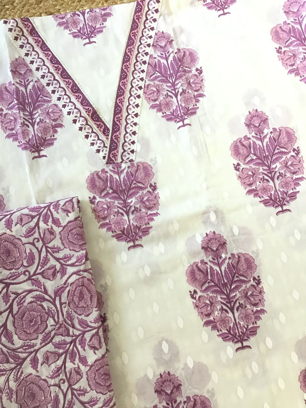 Pure Cotton Printed Suit - Offwhite