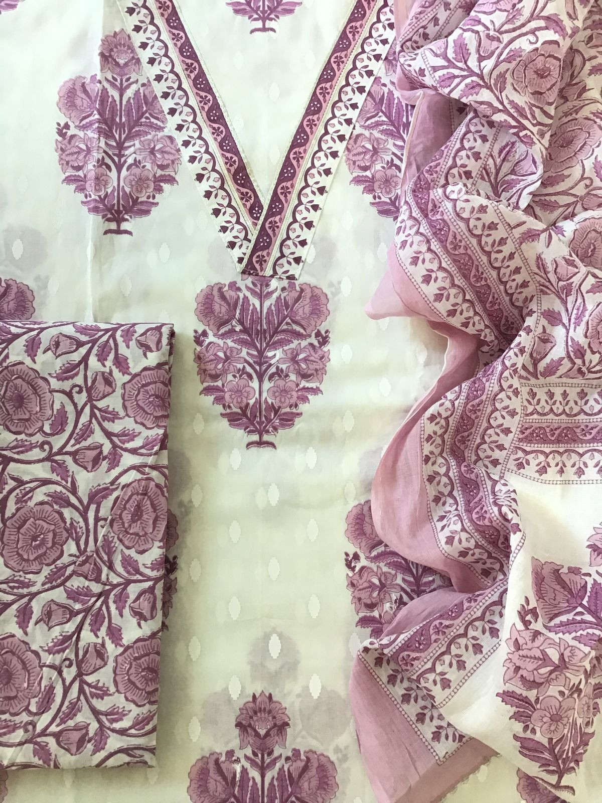 Pure Cotton Printed Suit - Offwhite