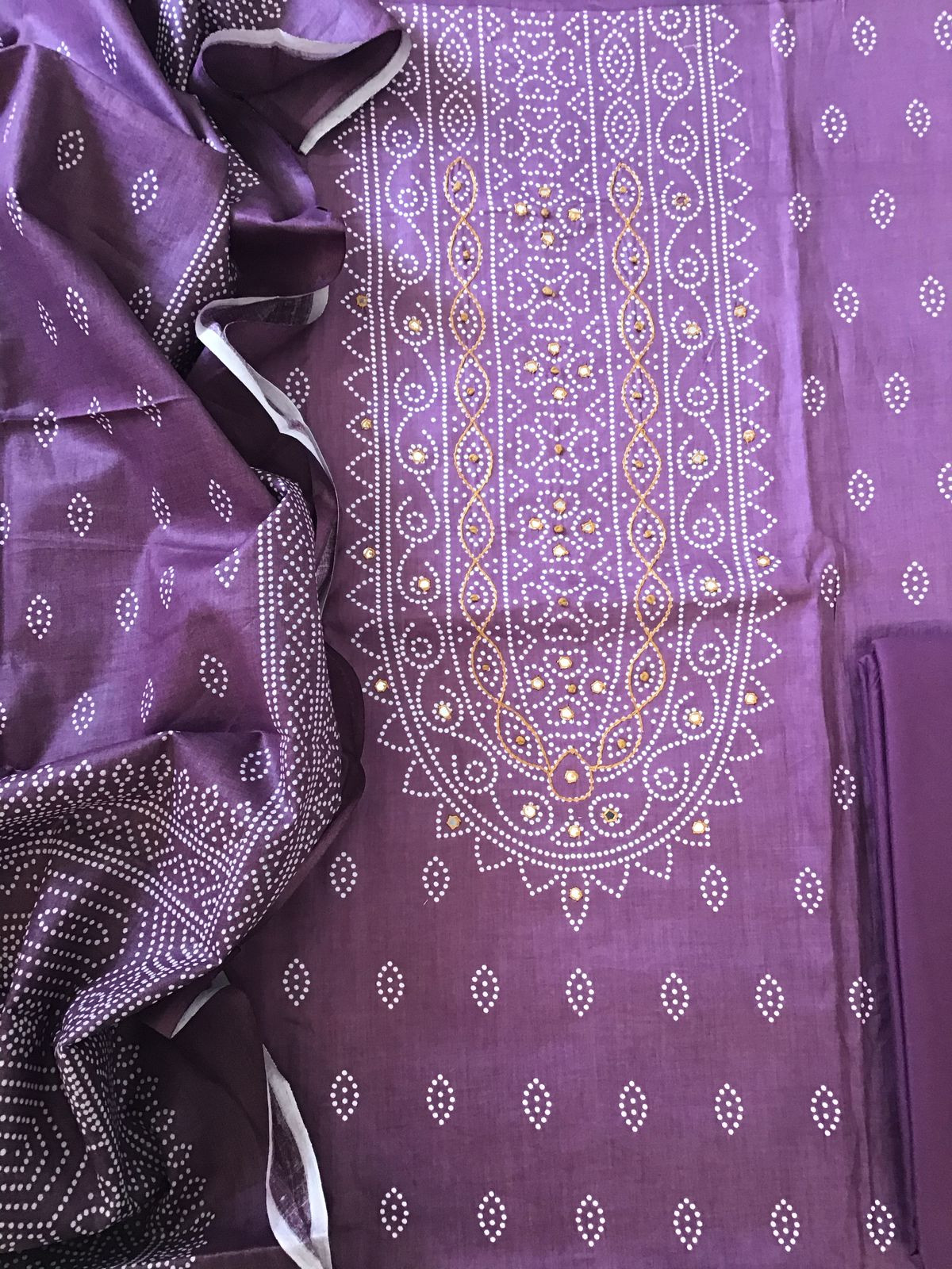 Pure Cotton Printed Embroidered Suit - Purple