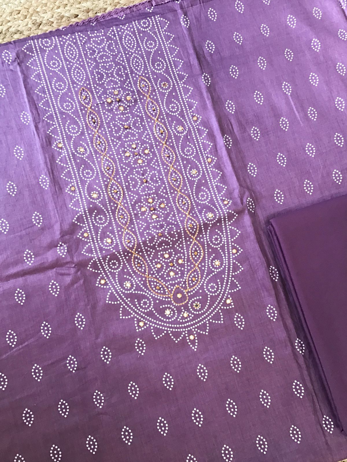 Pure Cotton Printed Embroidered Suit - Purple