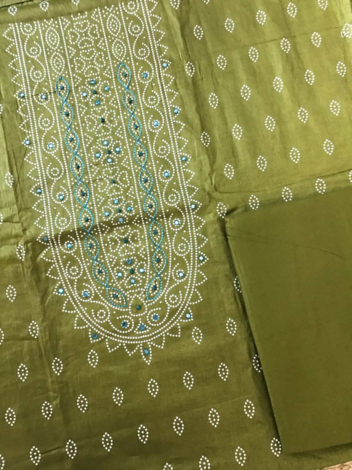 Pure Cotton Printed Embroidered Suit - Green