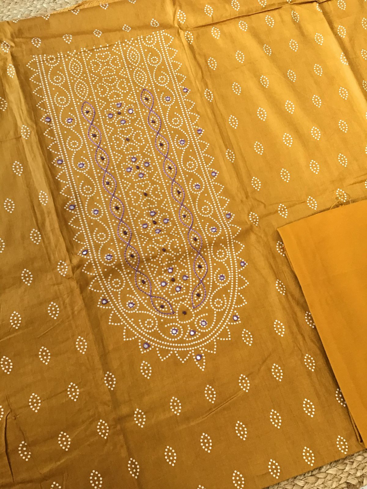 Pure Cotton Printed Embroidered Suit - Mustard Yellow