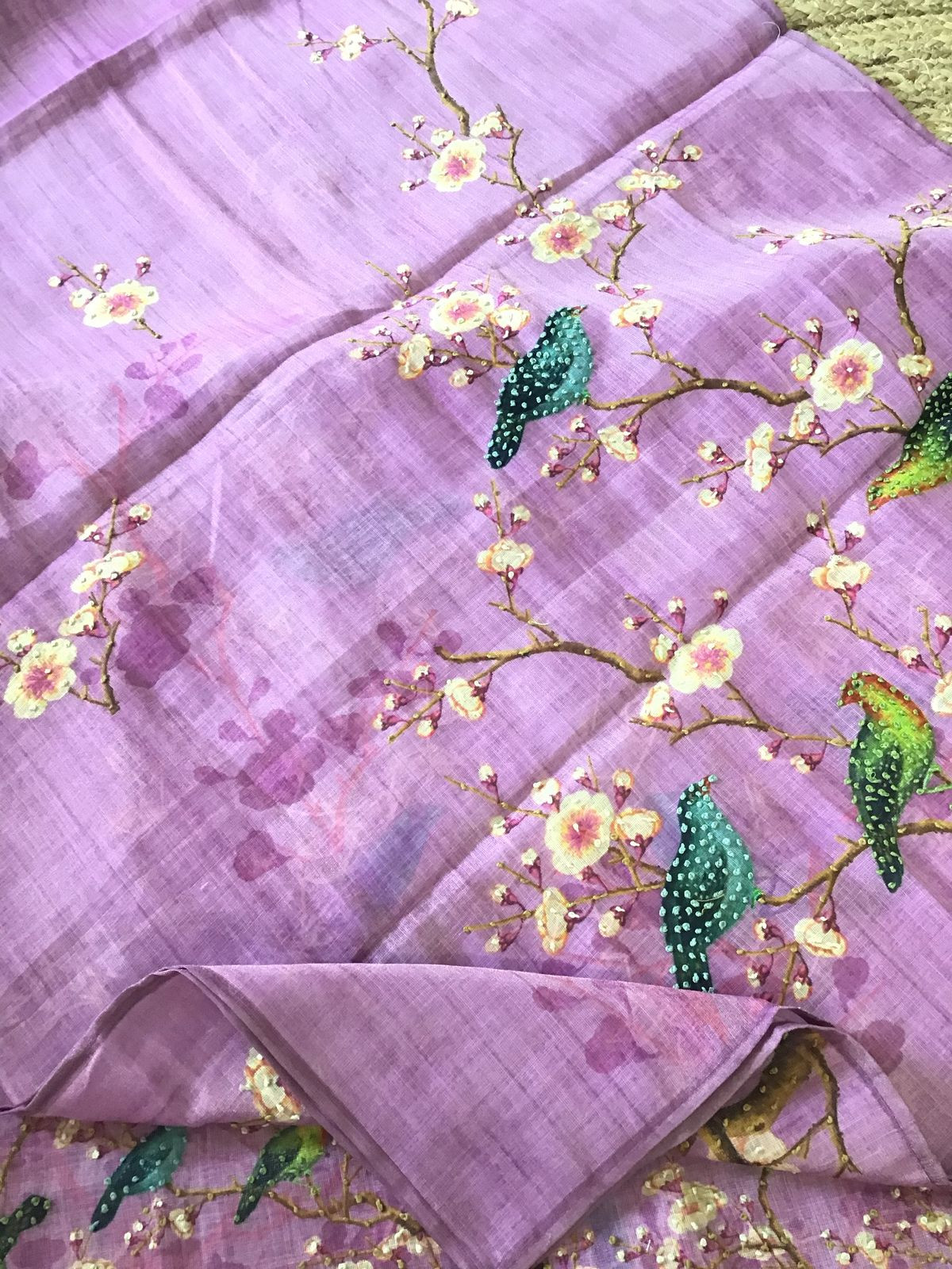 Soft Tissue Slub Cotton Printed Embroidered Suit - Purple