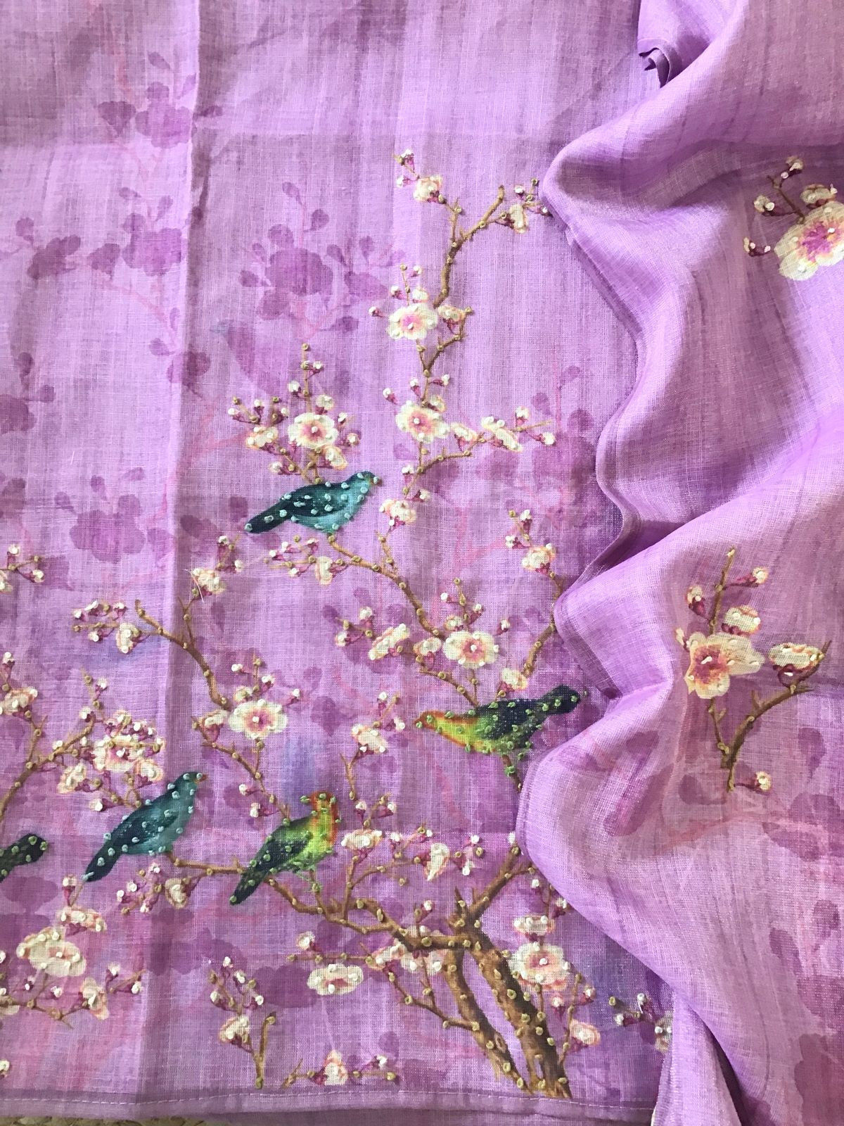 Soft Tissue Slub Cotton Printed Embroidered Suit - Purple