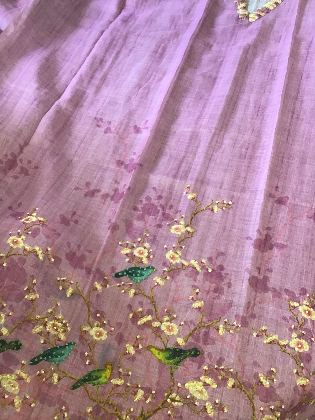 Soft Tissue Slub Cotton Printed Embroidered Suit - Purple