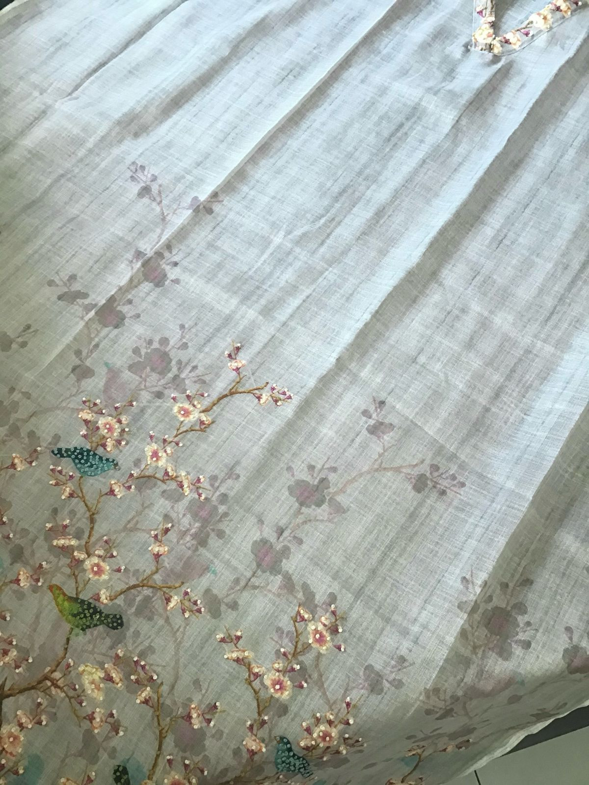 Soft Tissue Slub Cotton Printed Embroidered Suit - Grey