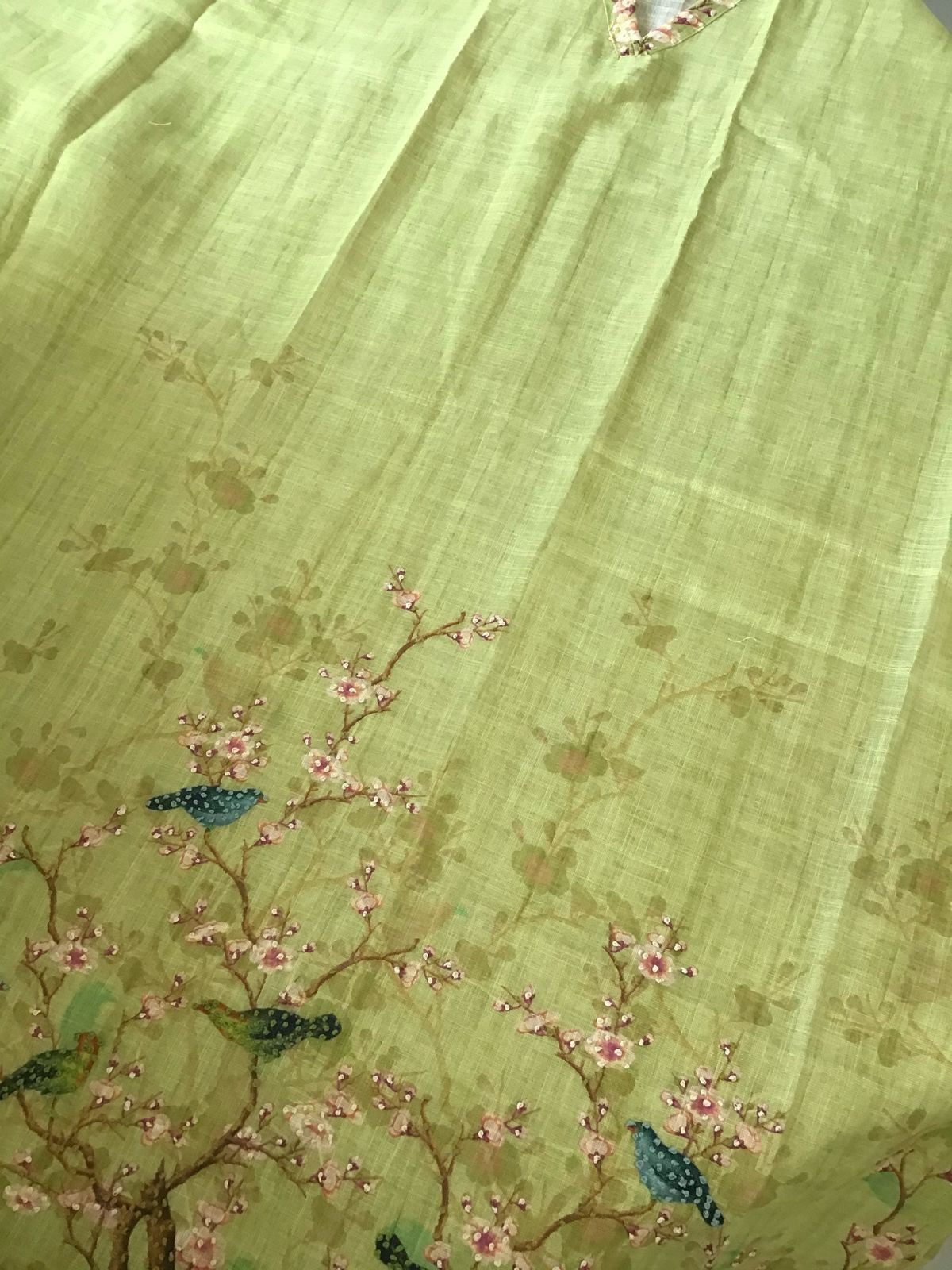 Soft Tissue Slub Cotton Printed Embroidered Suit - Lime Green