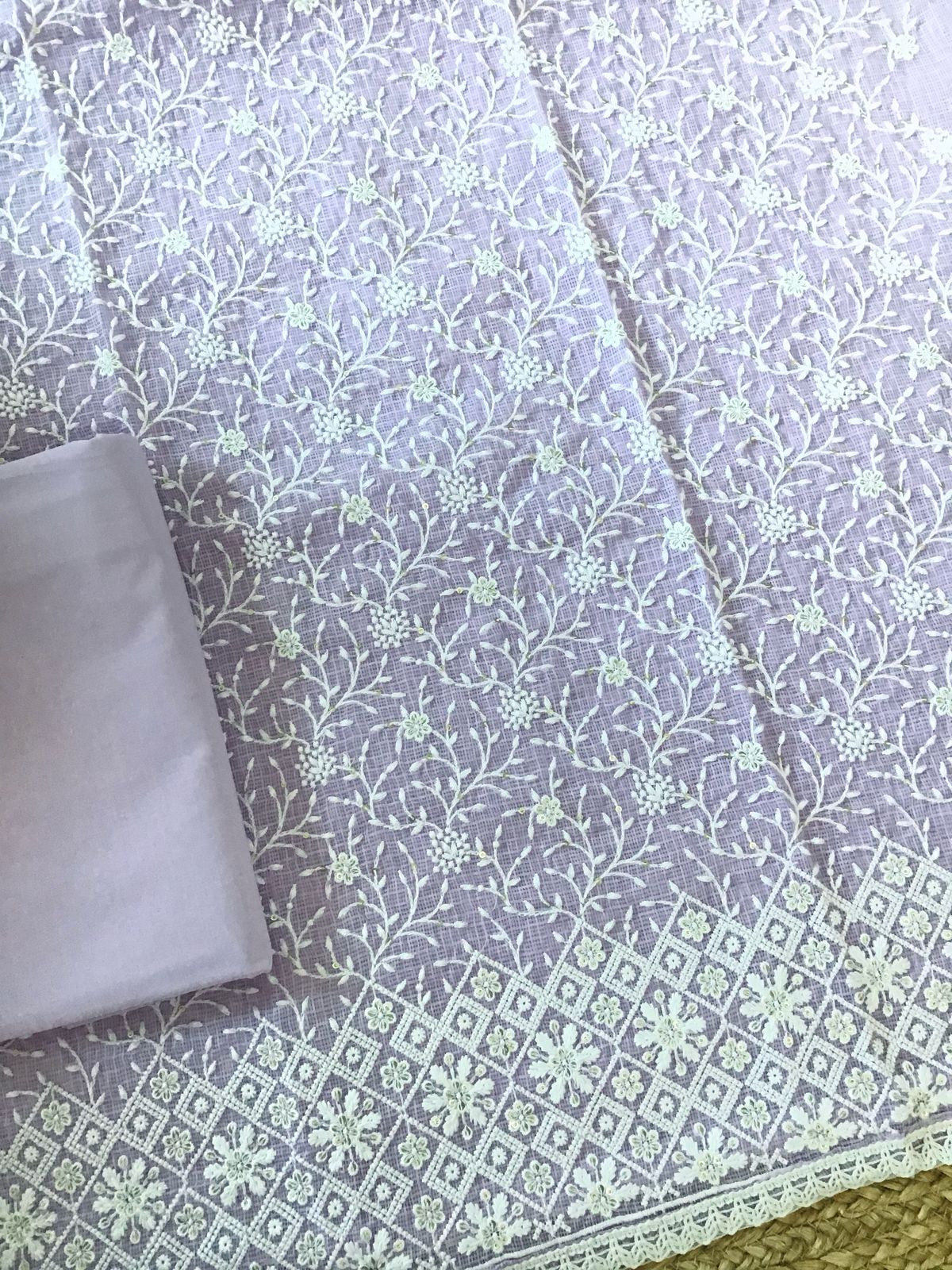 Soft Kota Silk Embroidered Suit - Lavender