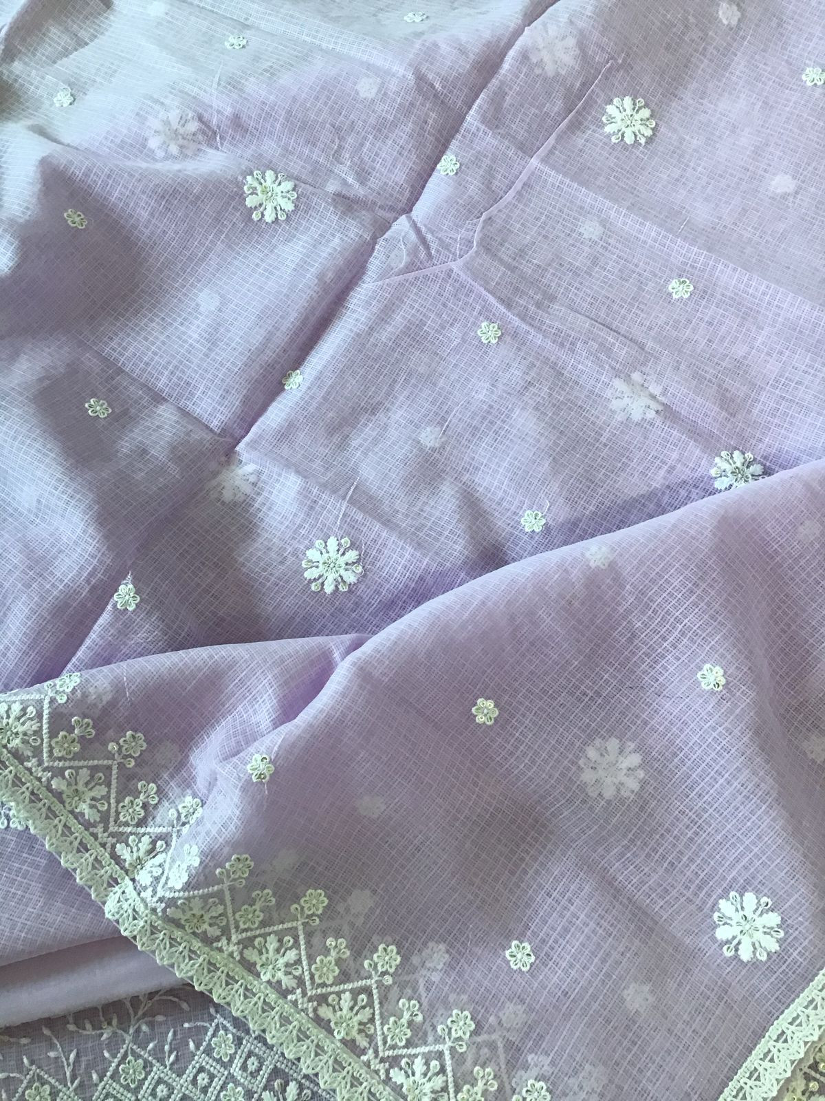 Soft Kota Silk Embroidered Suit - Lavender