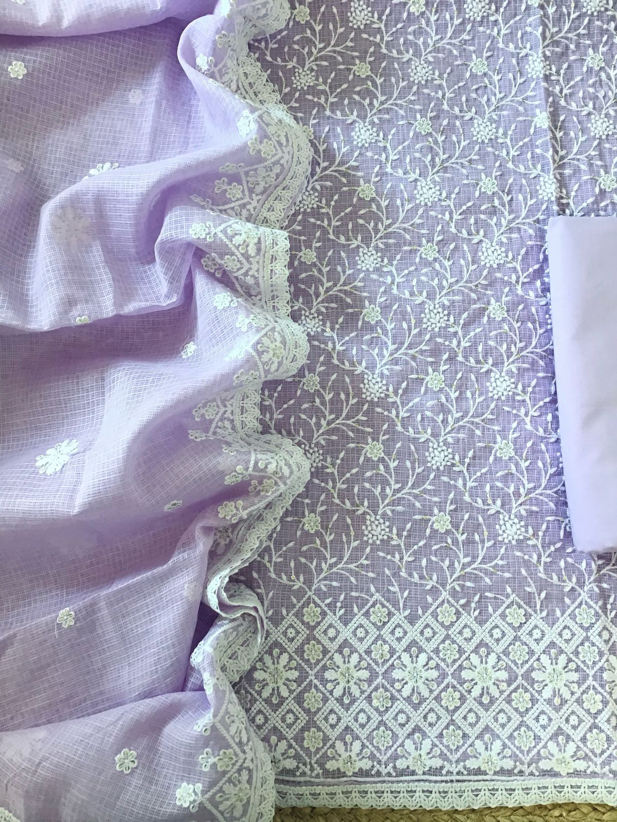 Soft Kota Silk Embroidered Suit - Lavender