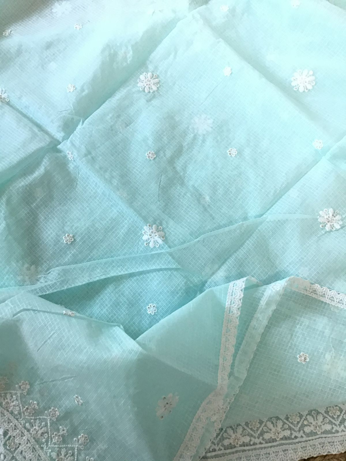 Soft Kota Silk Embroidered Suit - Blue