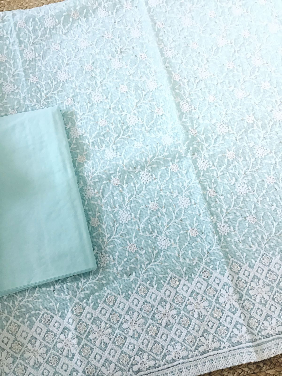 Soft Kota Silk Embroidered Suit - Blue