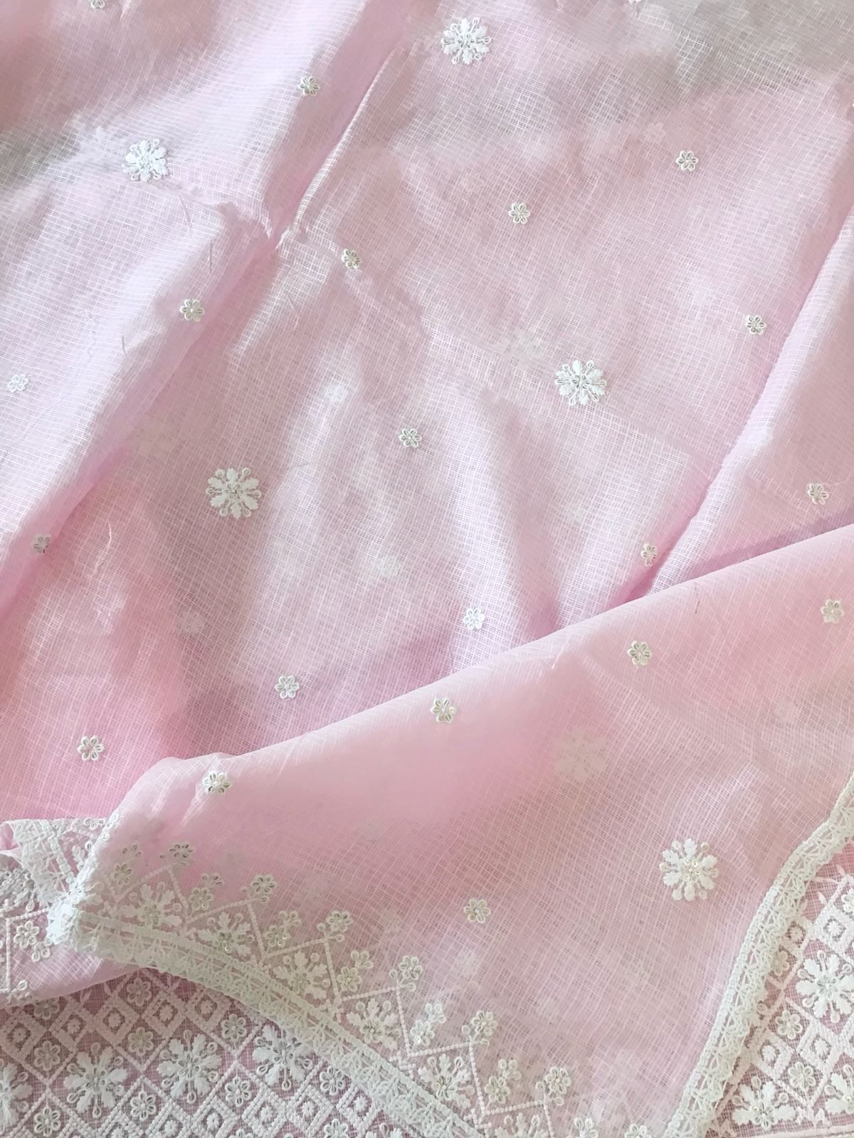 Soft Kota Silk Embroidered Suit - Pink