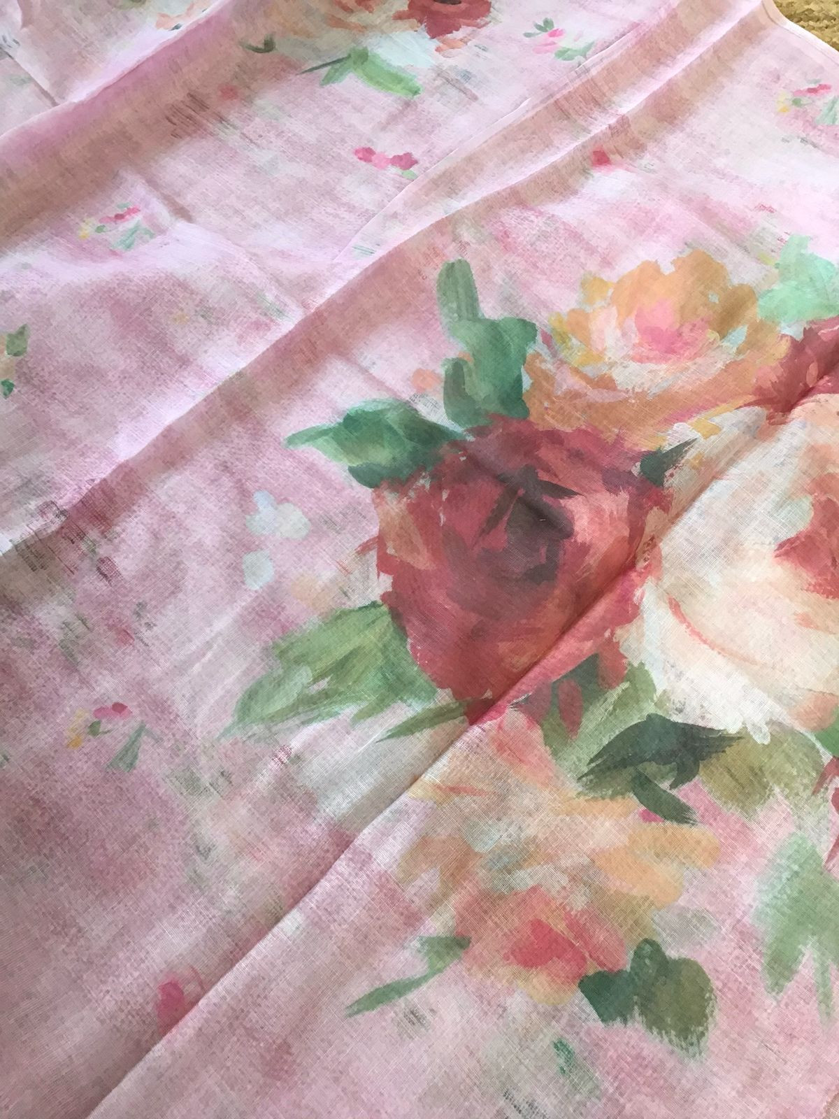 Soft Linen Jute Cotton Printed Embroidered Suit - Pink