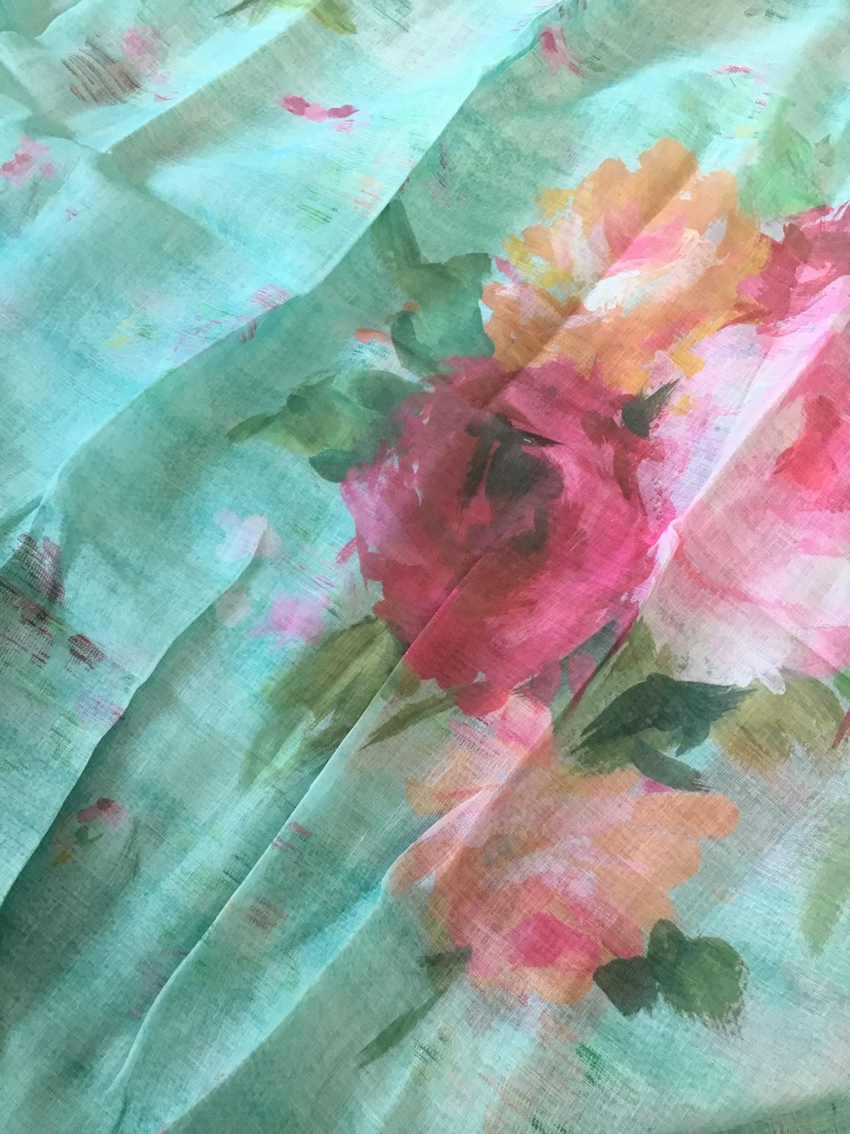 Soft Linen Jute Cotton Printed Embroidered Suit - Blue