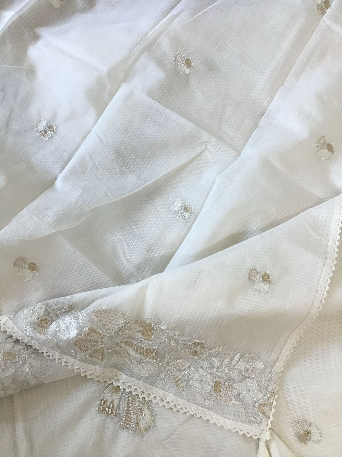 Soft Kota Silk Embroidered Suit - Offwhite