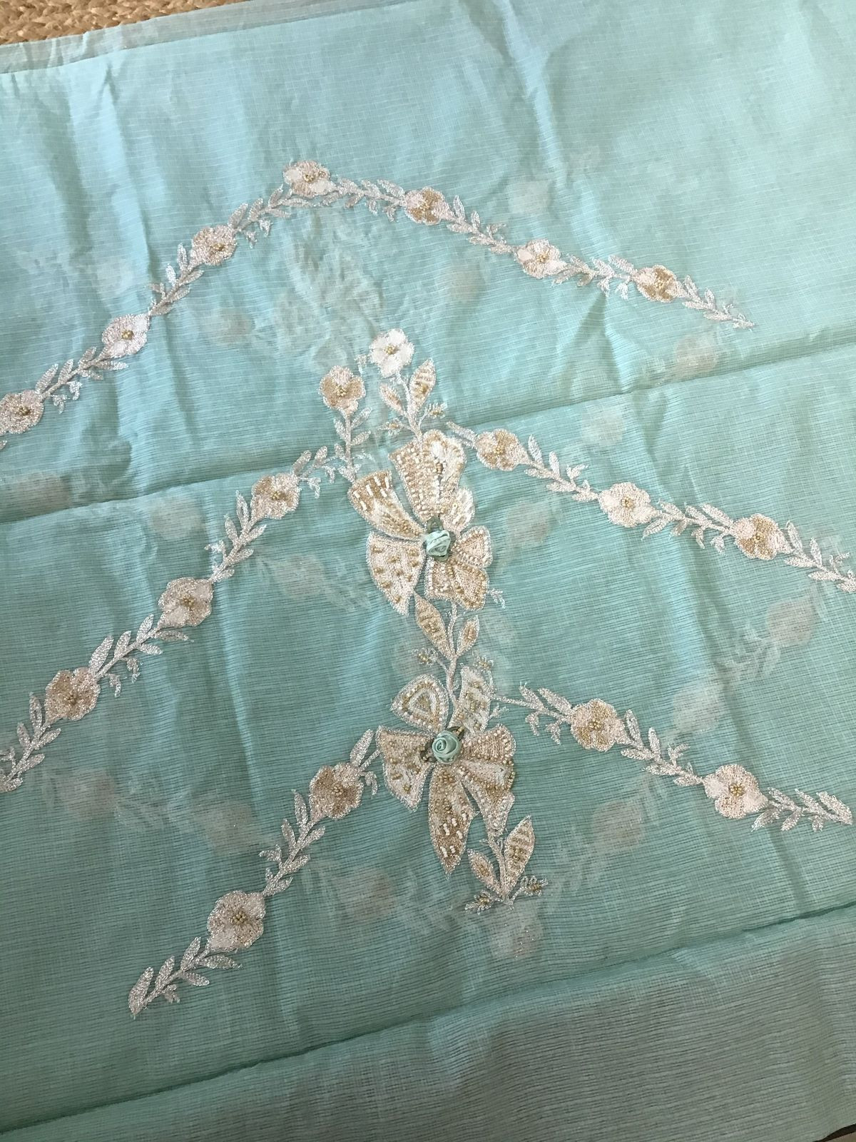 Soft Kota Silk Embroidered Suit - Blue