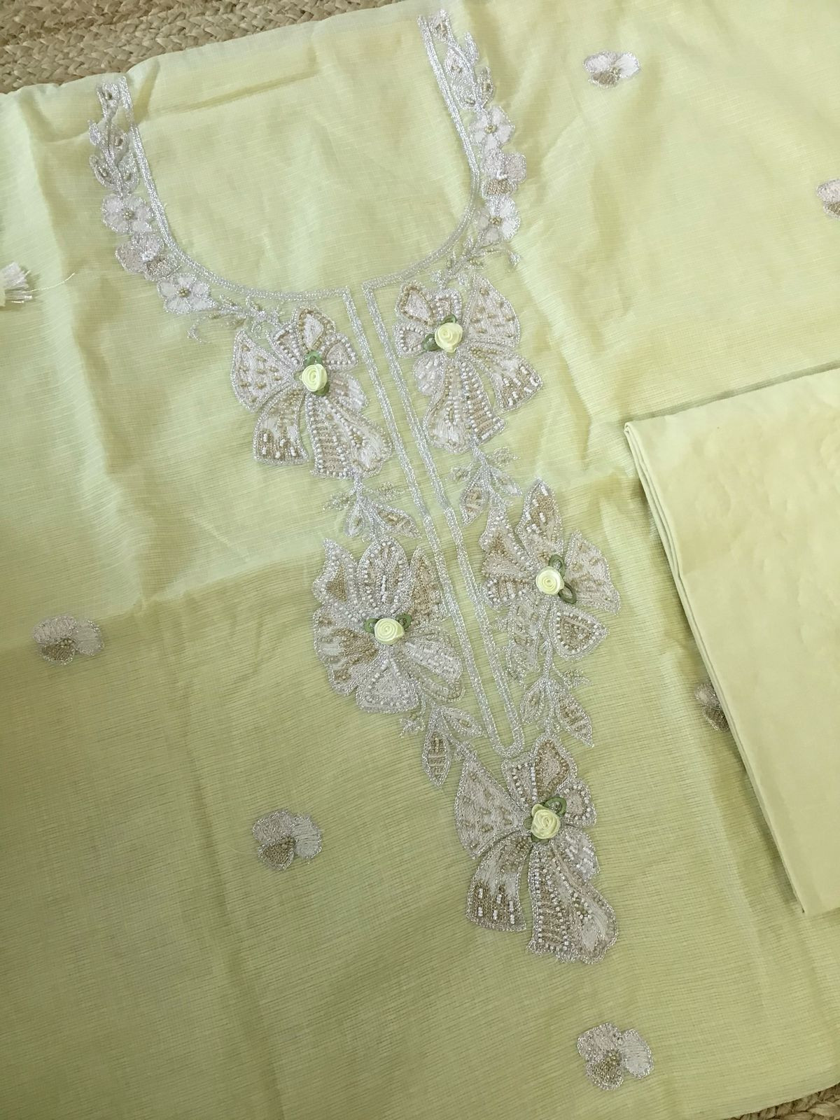 Soft Kota Silk Embroidered Suit - Yellow