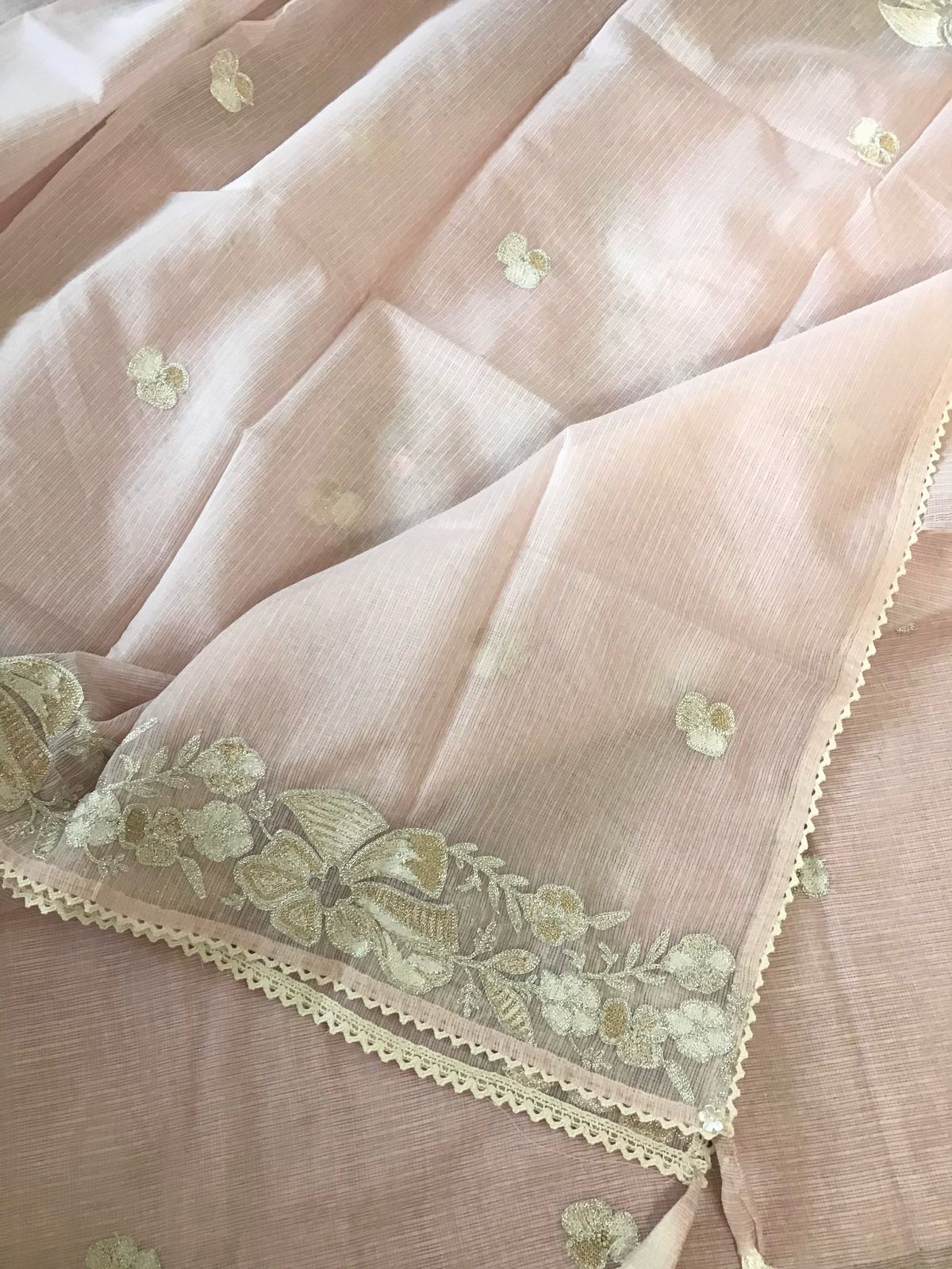Soft Kota Silk Embroidered Suit - Pink
