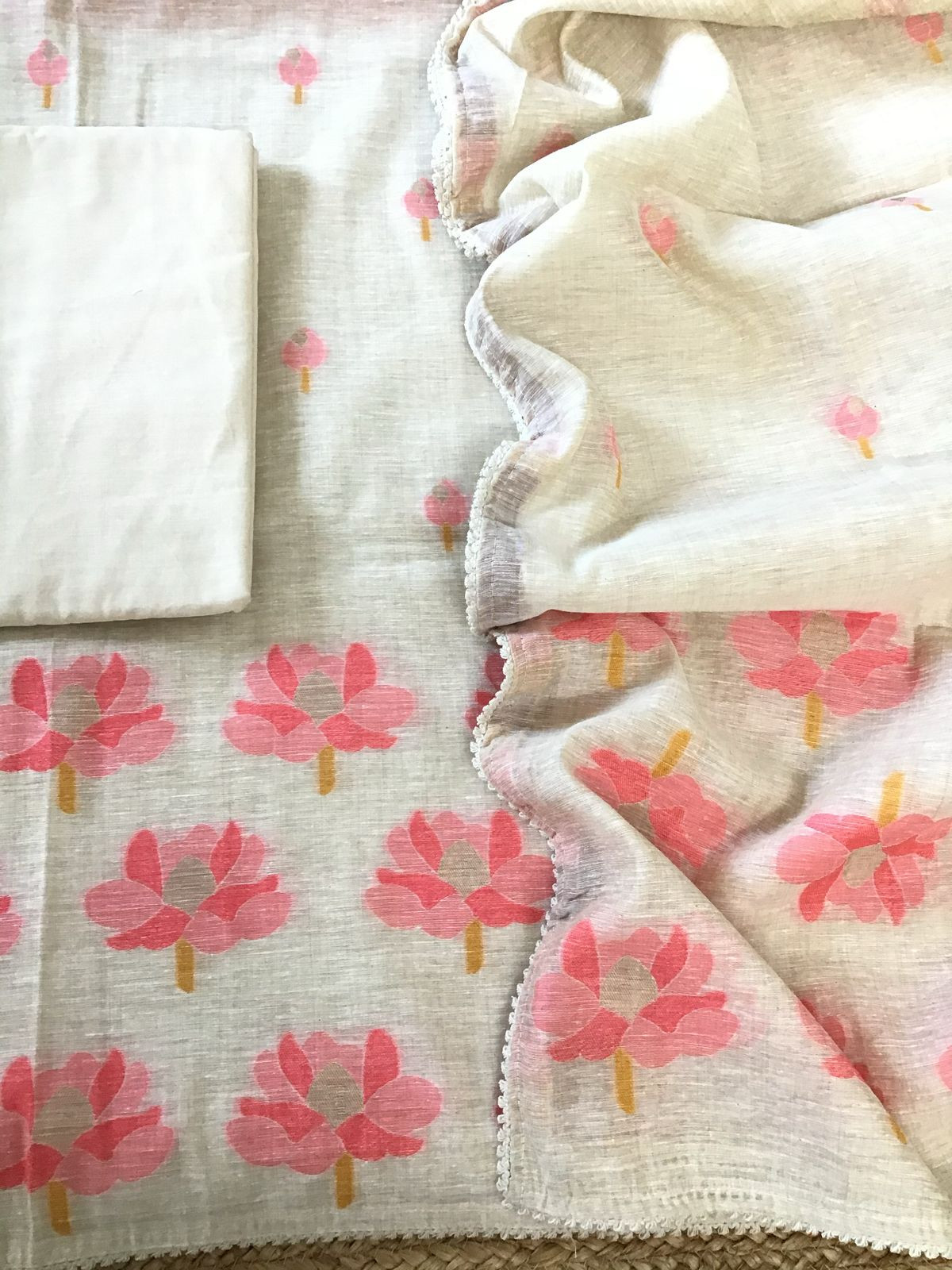 Soft Fine Slub Chanderi Jamdani Weaved Embroidered Suit - Beige