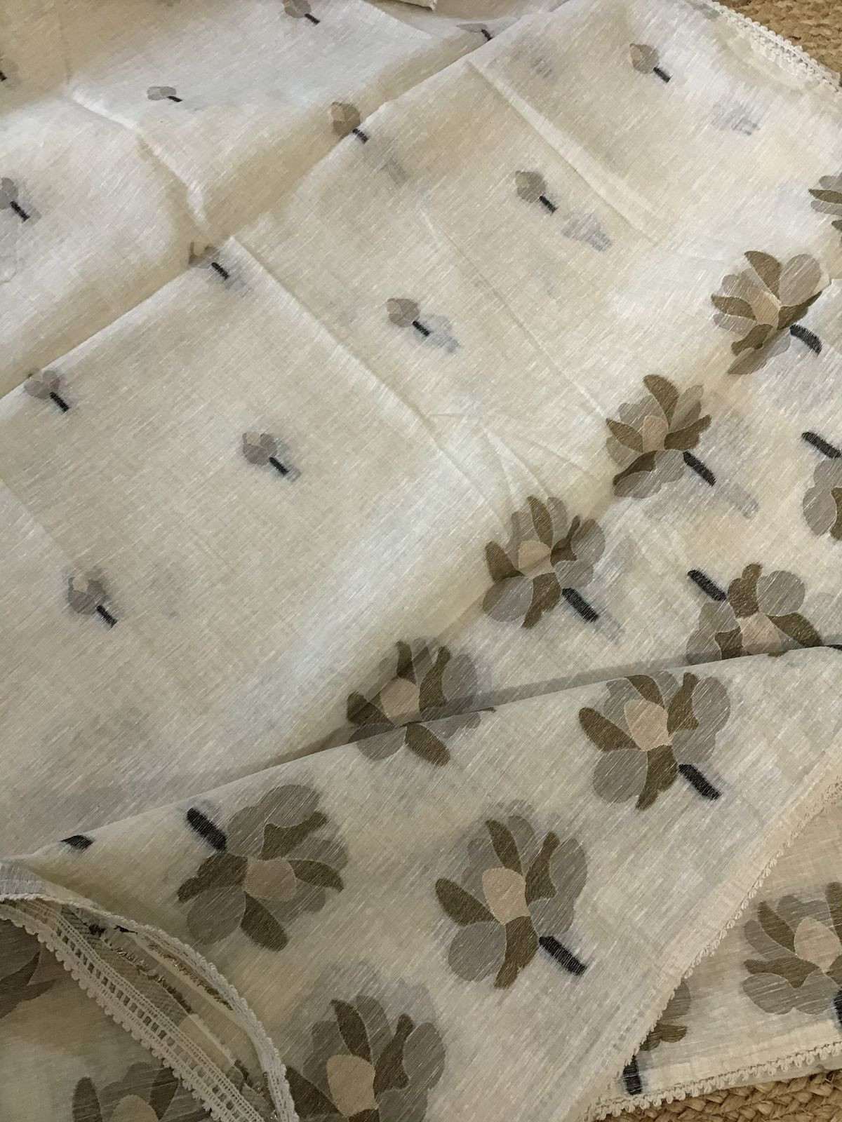 Soft Fine Slub Chanderi Jamdani Weaved Embroidered Suit - Beige