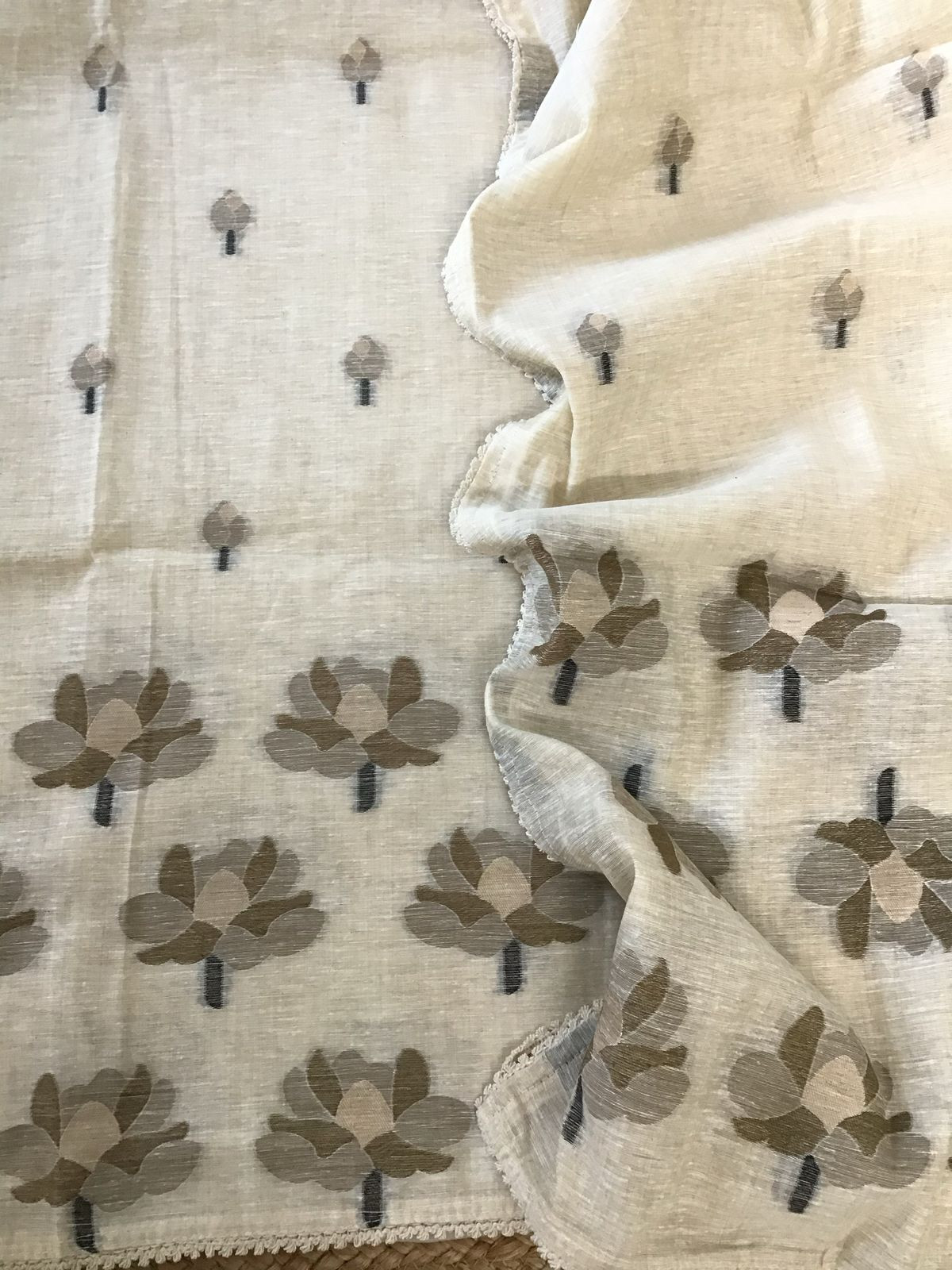 Soft Fine Slub Chanderi Jamdani Weaved Embroidered Suit - Beige