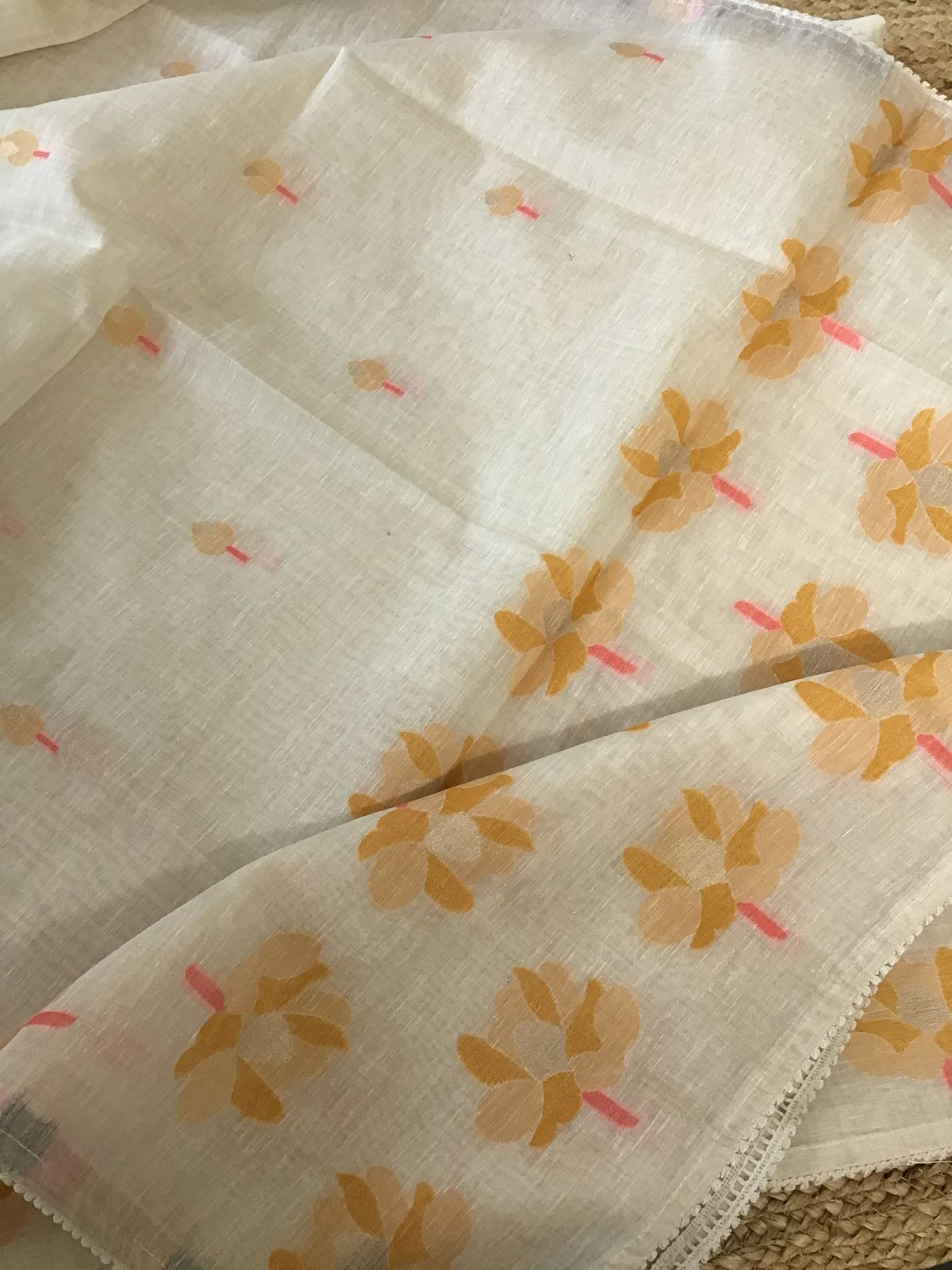 Soft Fine Slub Chanderi Jamdani Weaved Embroidered Suit - Beige