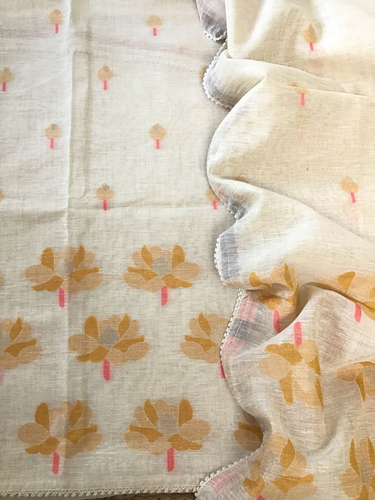 Soft Fine Slub Chanderi Jamdani Weaved Embroidered Suit - Beige