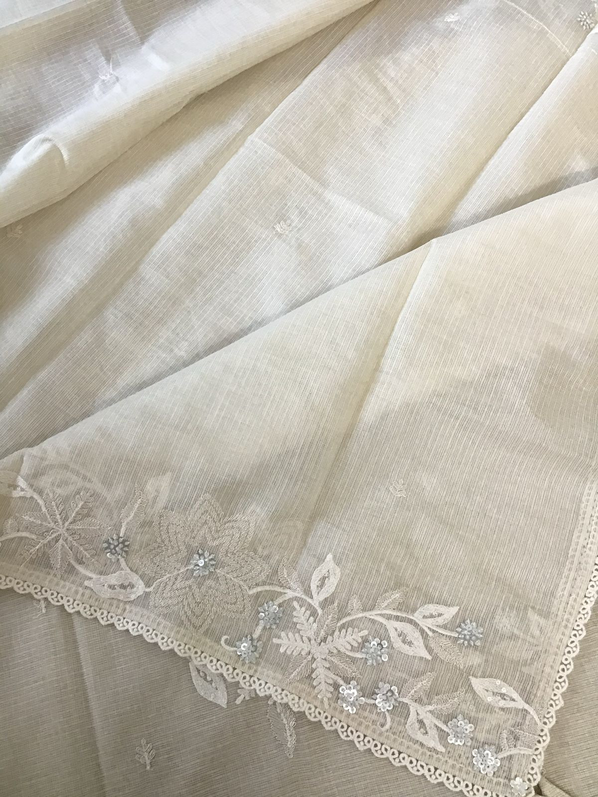 Soft Kota Silk Embroidered Suit - Offwhite