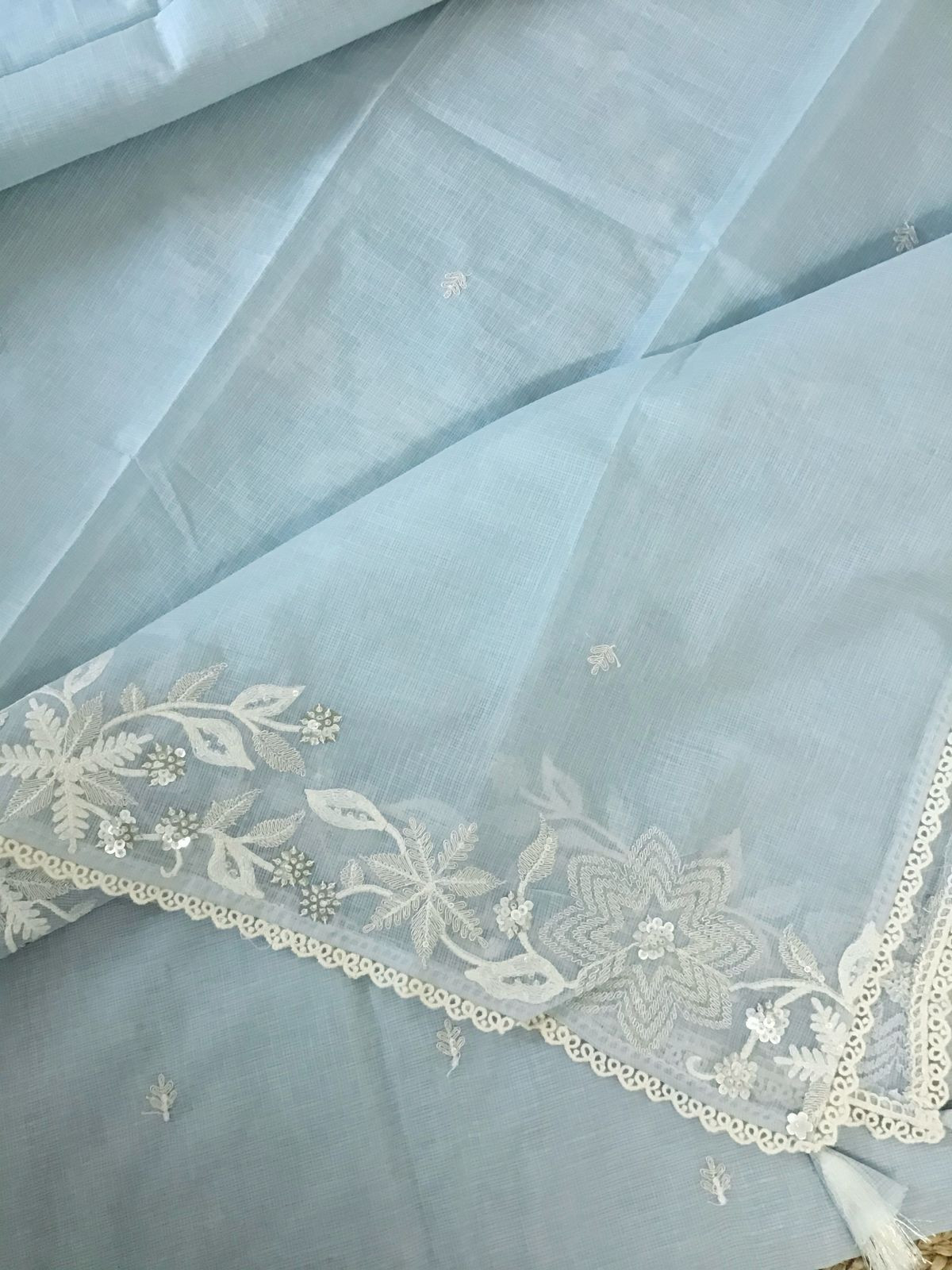 Soft Kota Silk Embroidered Suit - Blue