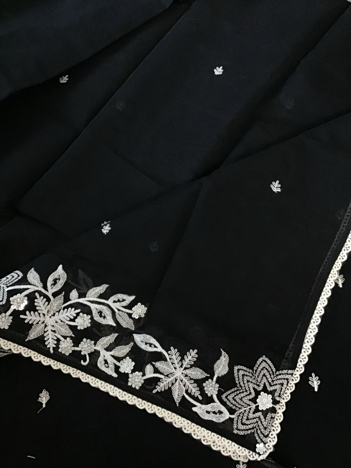 Soft Kota Silk Embroidered Suit - Black