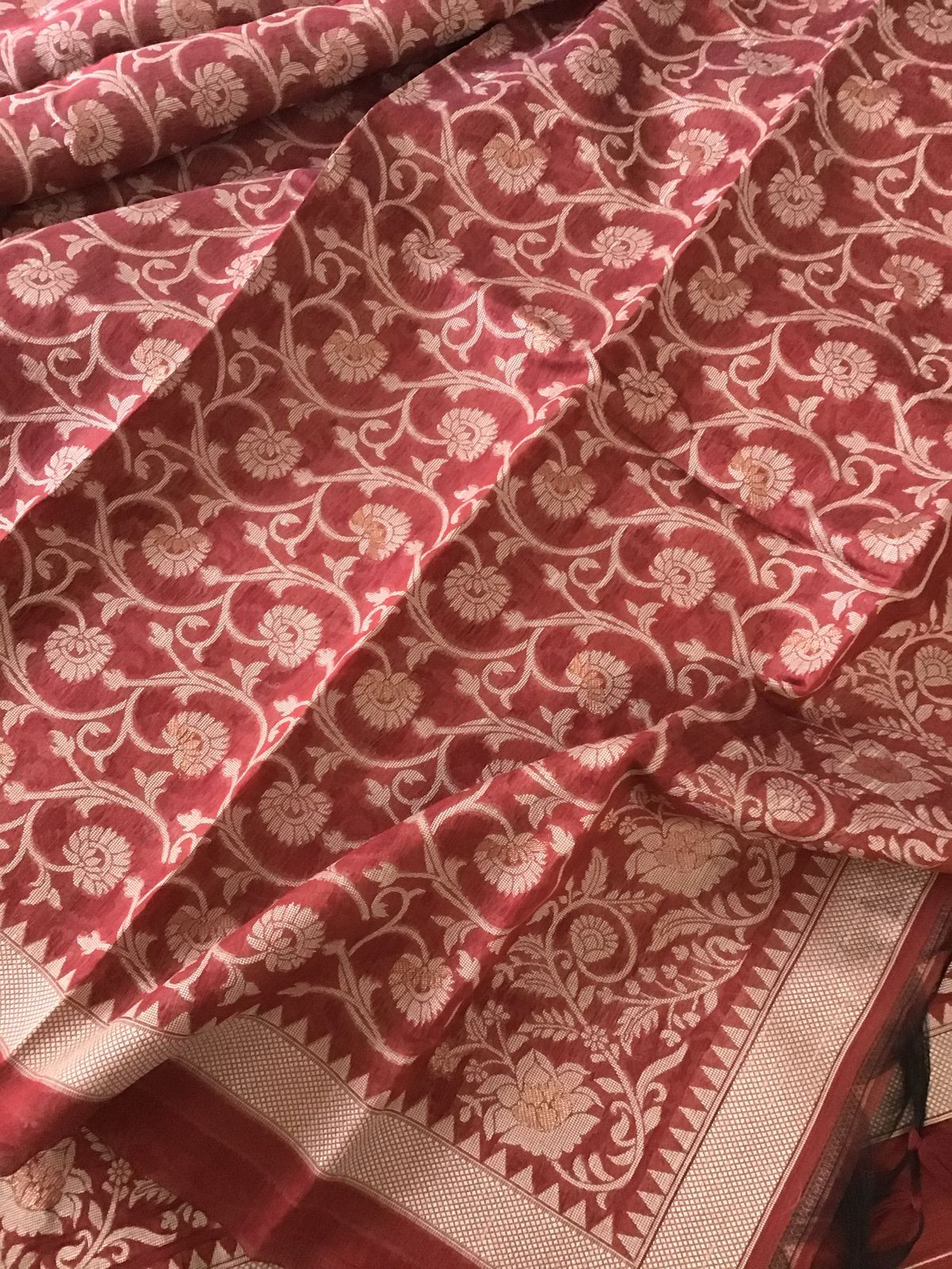 Soft Fine Slub Chanderi Jamdani Weaved Embroidered Suit - Maroon