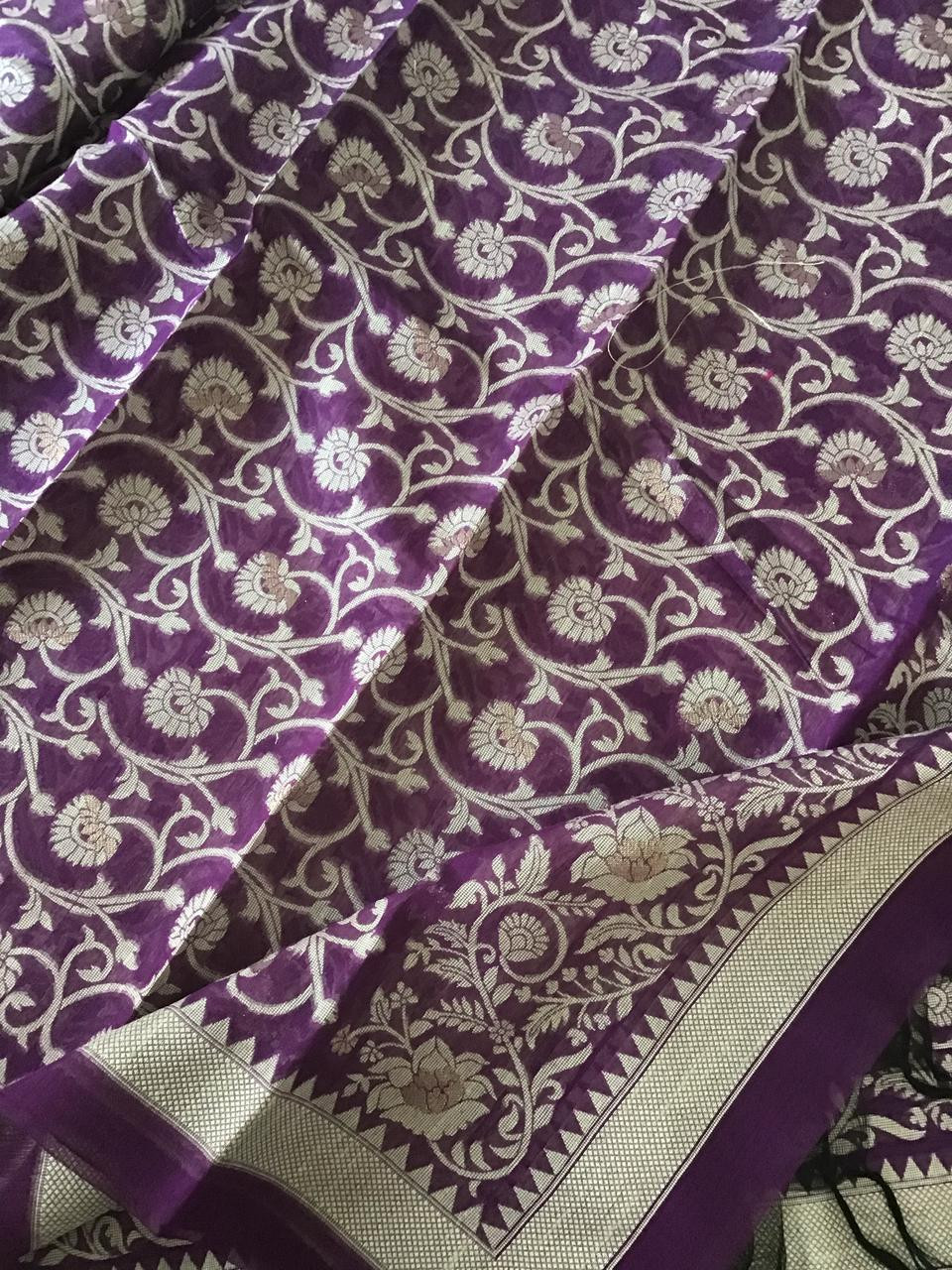 Soft Fine Slub Chanderi Jamdani Weaved Embroidered Suit - Purple