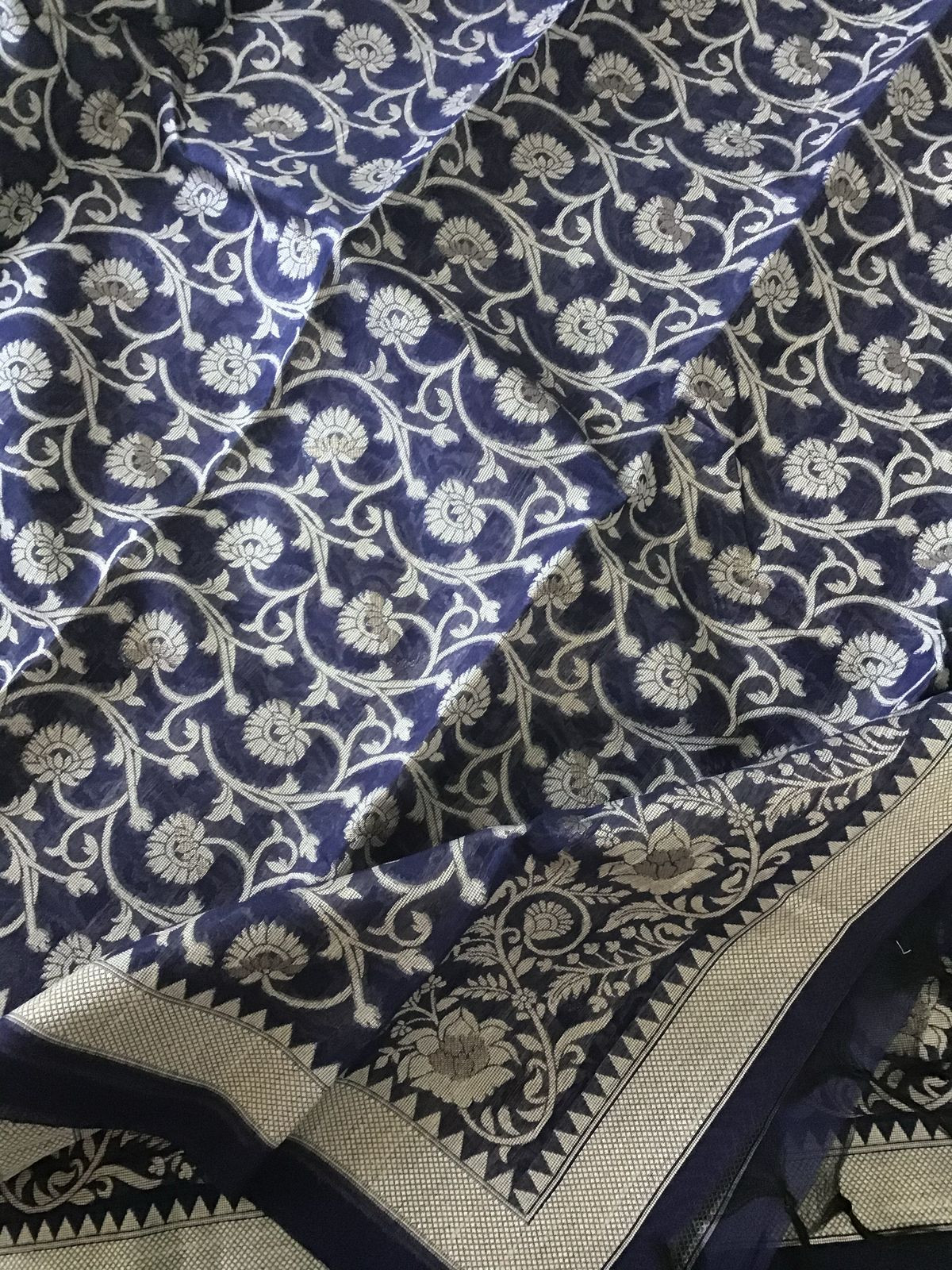 Soft Fine Slub Chanderi Jamdani Weaved Embroidered Suit - Blue