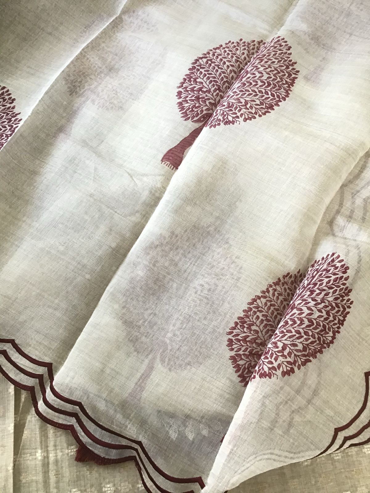 Pure Chanderi Self Weaved Embroidered Semi Stitched Suit - Beige