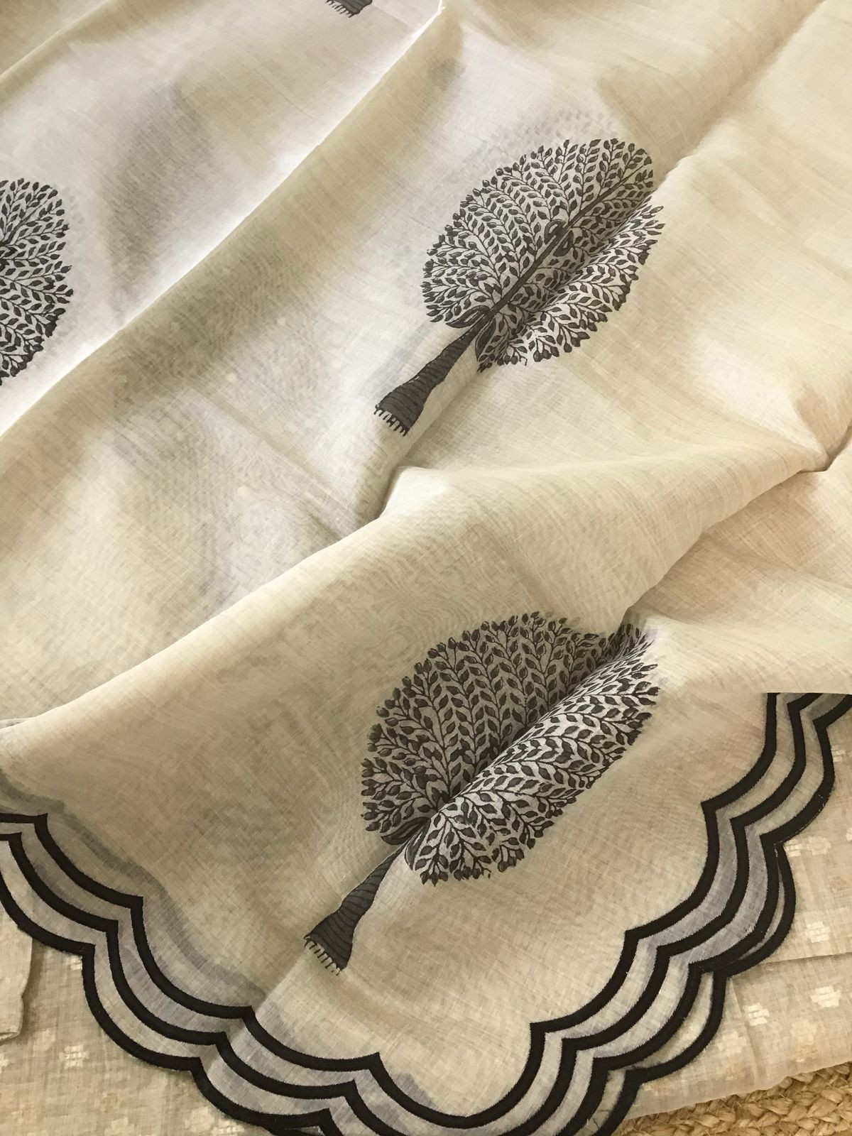 Pure Chanderi Self Weaved Embroidered Semi Stitched Suit - Beige