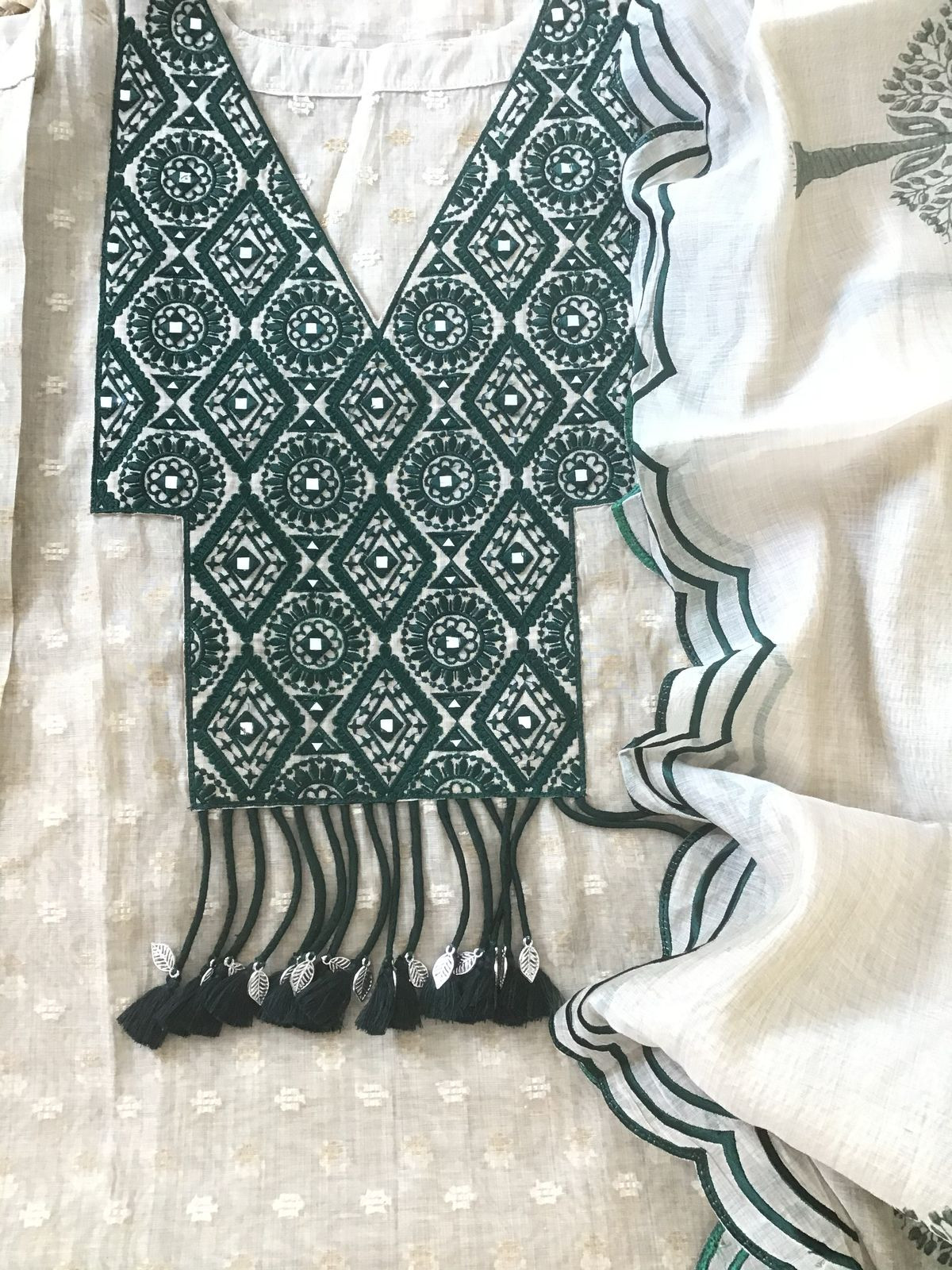 Pure Chanderi Self Weaved Embroidered Semi Stitched Suit - Beige