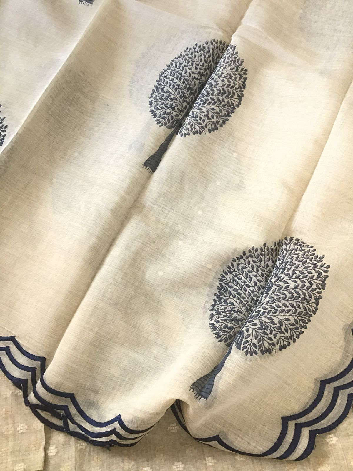 Pure Chanderi Self Weaved Embroidered Semi Stitched Suit - Beige