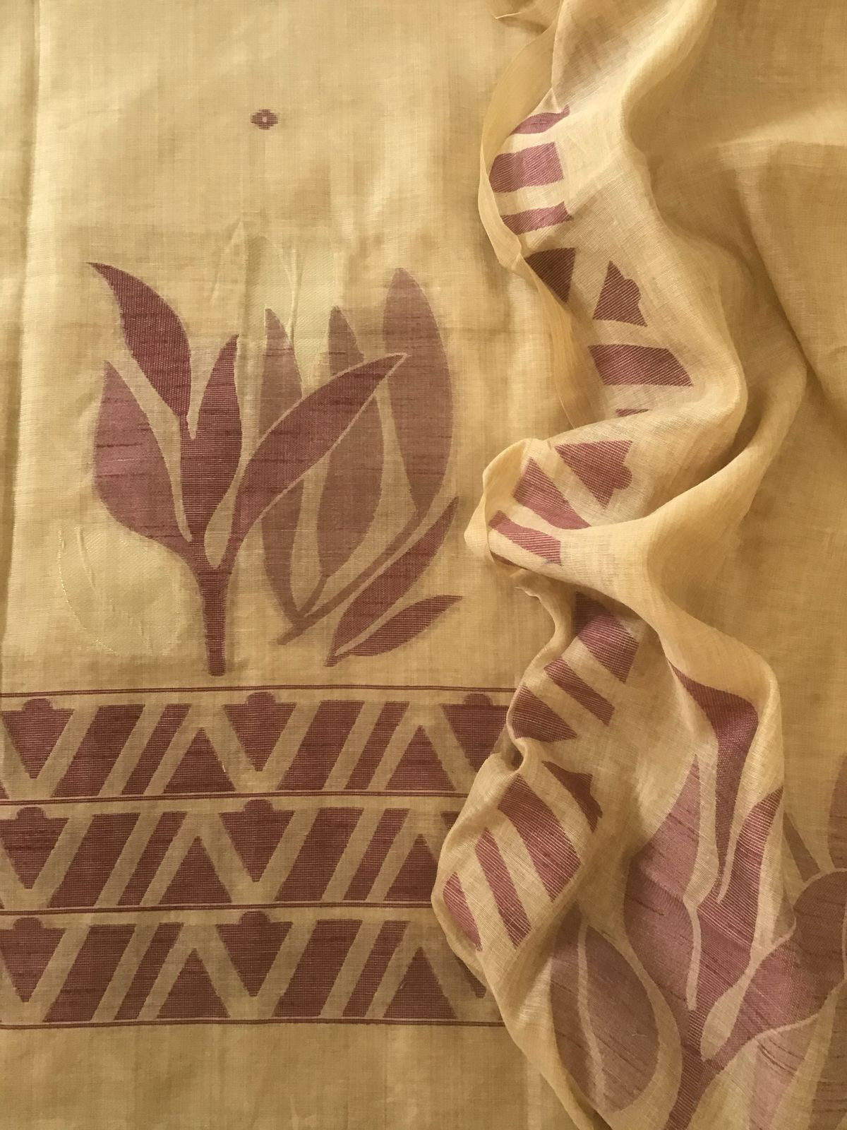 Soft Fine Slub Chanderi Jamdani Weaved Embroidered Suit - Mustard Yellow