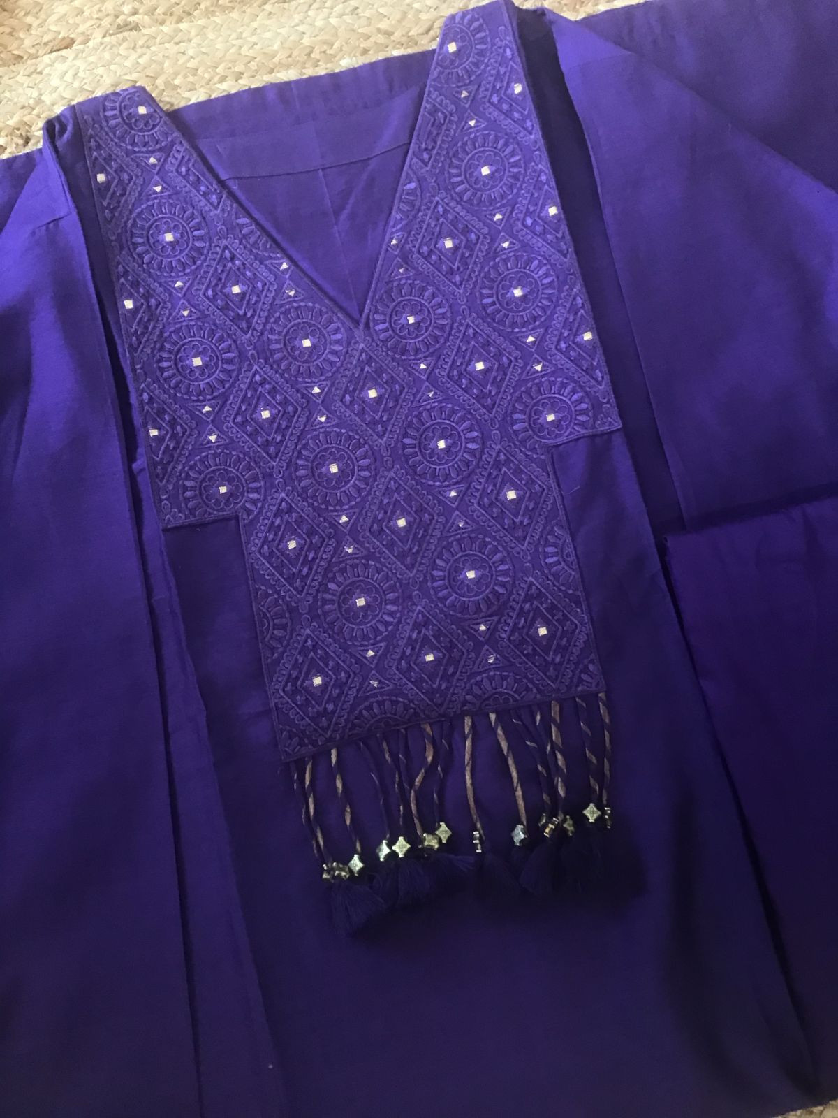 Pure Mul Chanderi Embroidered Semi Stitched Suit - Purple