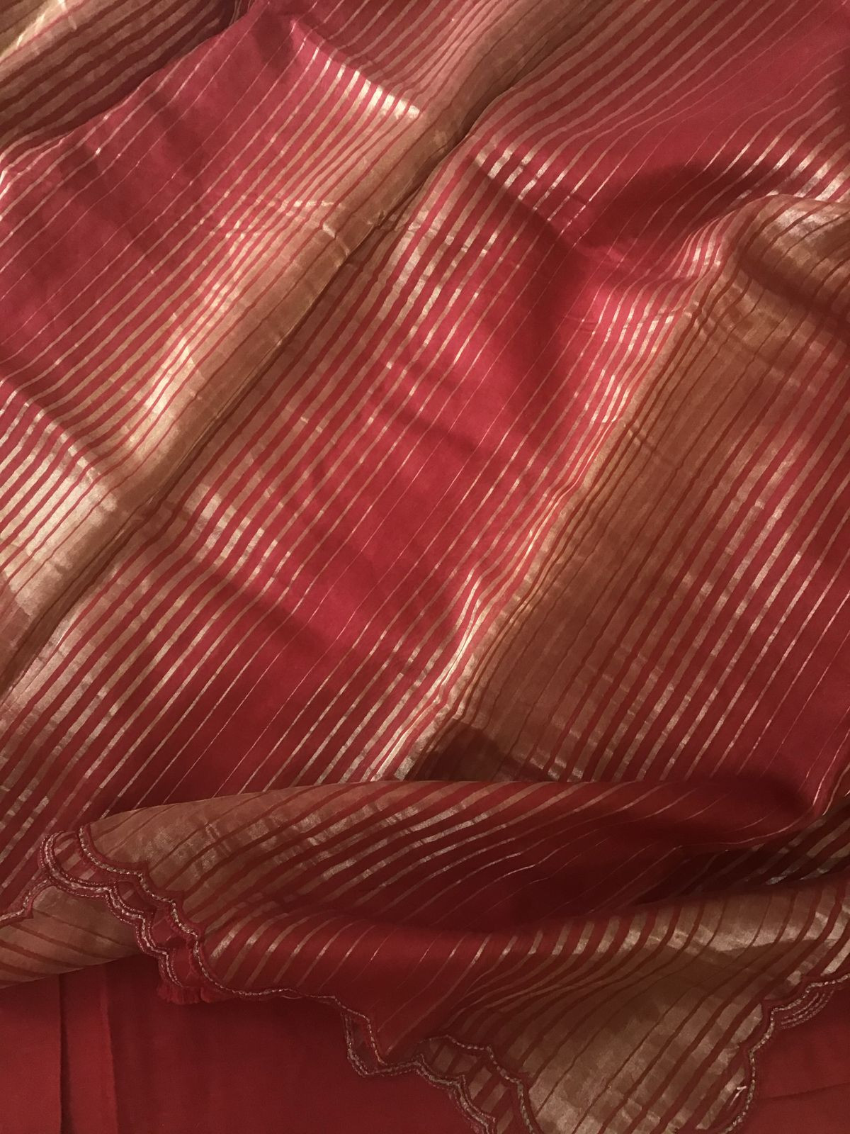 Pure Mul Chanderi Embroidered Semi Stitched Suit - Red