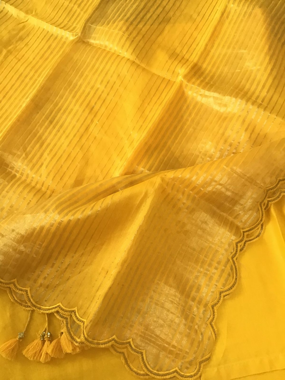 Pure Mul Chanderi Embroidered Semi Stitched Suit - Yellow