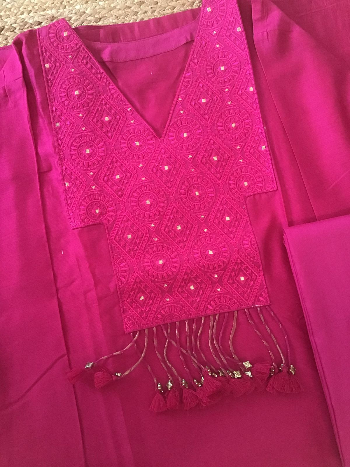 Pure Mul Chanderi Embroidered Semi Stitched Suit - Pink